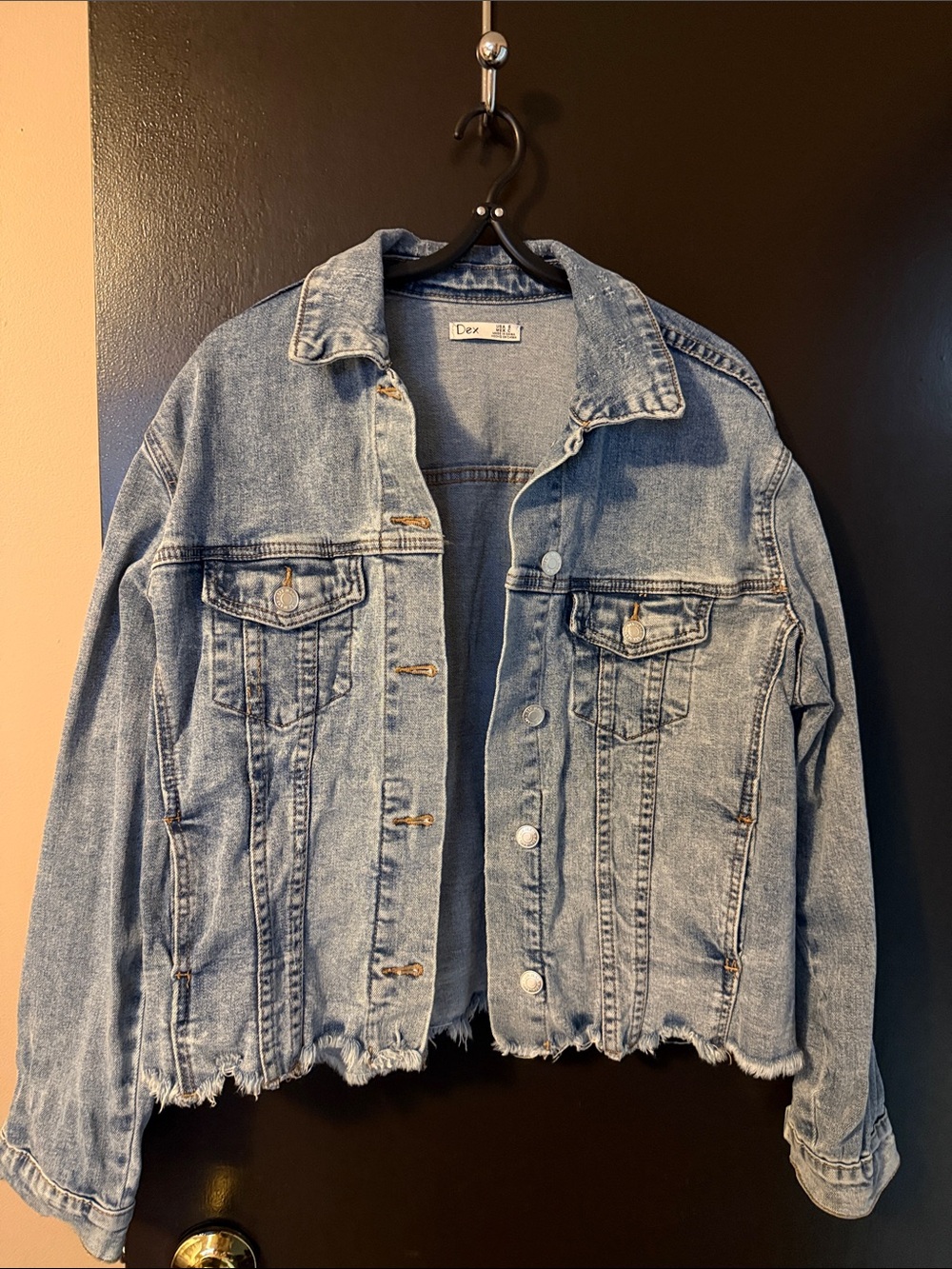 Dex Light Blue Distressed Hem Denim Jacket